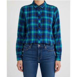 Northern Reflections Tailored Green & Blue Plaid Flannel Shirt Large
